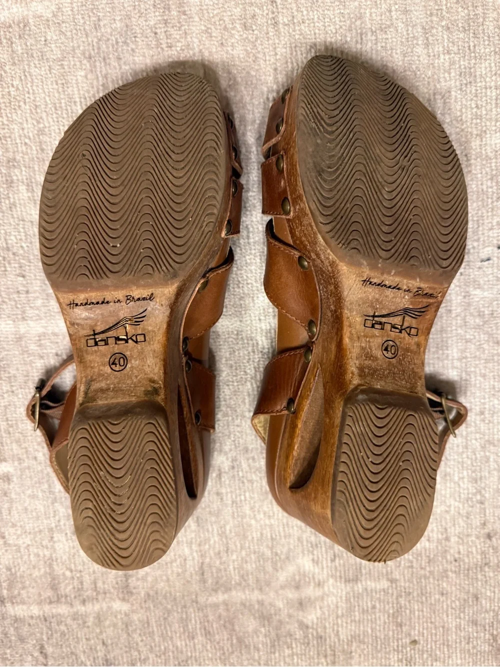 Dansko Brown Leather Buckle Cross-Strap Sandals - Picture 2 of 3